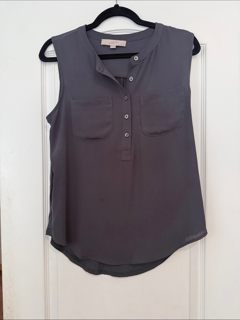 LOFT Sleeveless Button Henley Top - Charcoal Gray